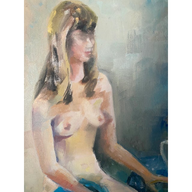 Textile Vintage Oil Painting on Canvas of Female Nude, Signed Diane Ottenberg Circa 1950 For Sale - Image 7 of 8