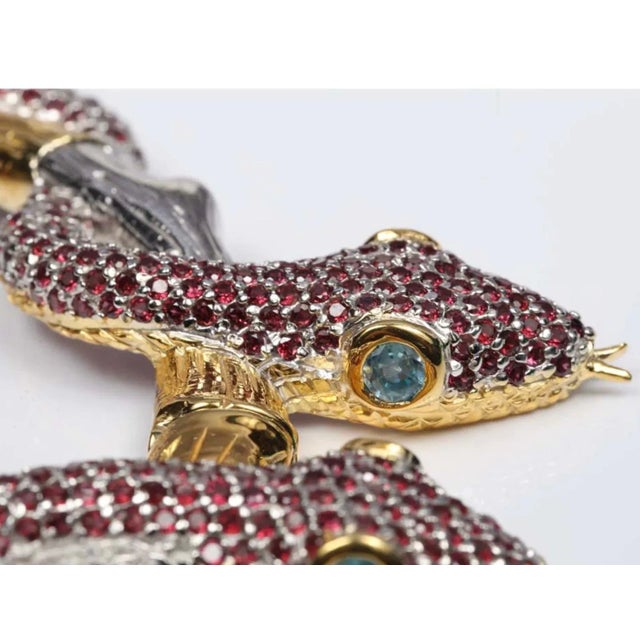 Cleopatra Style Necklace 20 Carat Red Garnet Blue Topaz Sterling Silver Gold Double Snake Branch For Sale - Image 12 of 12