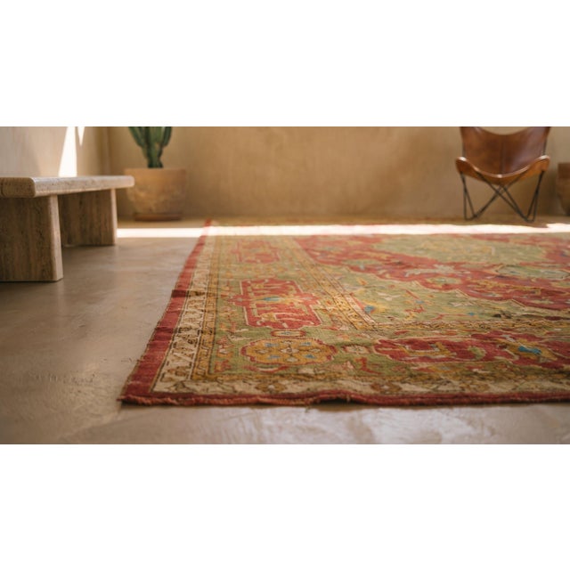 1900s Green Red Animalistic Antique Turkish Oushak Rug 11' 8"x 16' 3" Handknotted Wool Carpet For Sale - Image 9 of 10