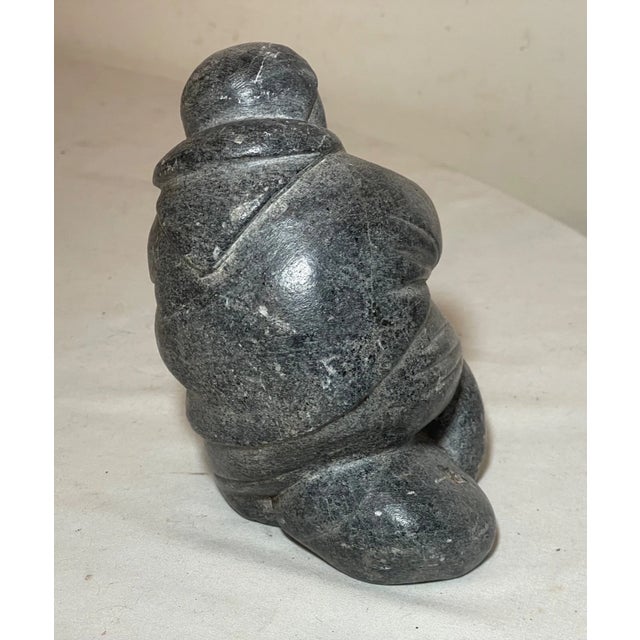 Antique Hand Carved Soapstone Canadian Figural Fisherman Eskimo Sculpture Inuit For Sale - Image 9 of 13