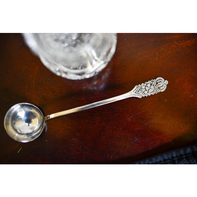 Vintage Arias Peru Sterling Silver Sugar or Condiment Spoon, Floral Repousse, 6.5 Inch For Sale - Image 4 of 15