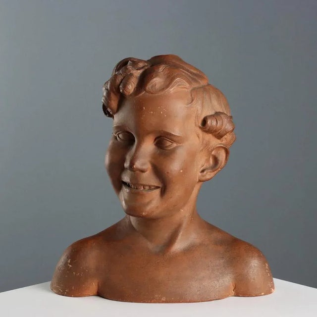 Antique Terracotta Bust of Boy by A. Menchi, 20th Century For Sale - Image 9 of 9