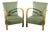 Art Deco Armchairs with Beech Armrests and Spring Padding in Green Skai, 1950s, Set of 2 For Sale