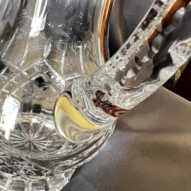 Transparent Vintage Cut Crystal Pitcher | Hobstar & Starburst Pattern | Elegant Tabletop or Vase For Sale - Image 8 of 10