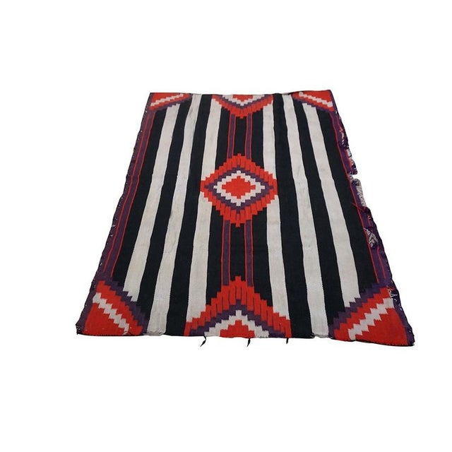 1930s Square Wool Allover Geometric Antique Native American Chiefs Blanket Flat Weave Rug, Circa Date: 1930s. This...