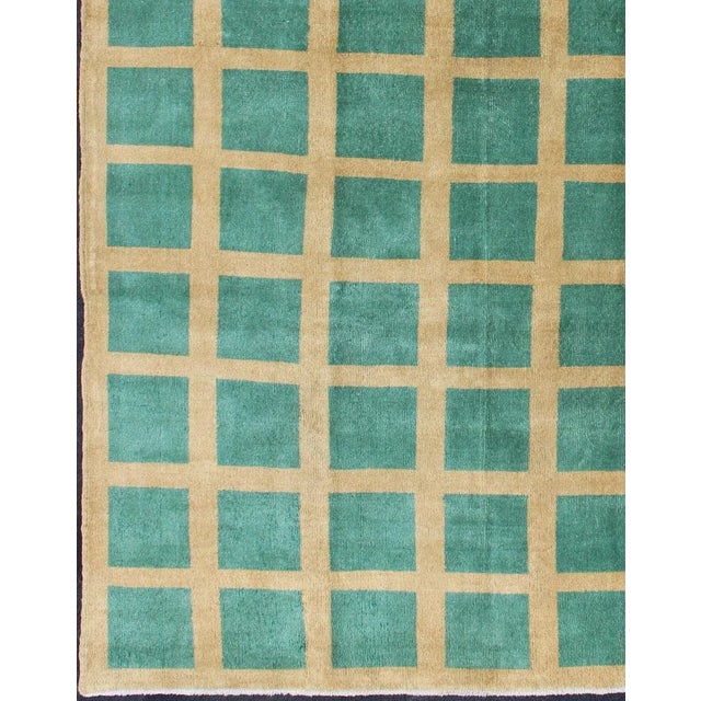 Mid 20th Century Green and Yellow Minimalist Mid-Century Modern Design Turkish Rug For Sale - Image 4 of 12