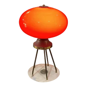 1950s Stylish Mid-Century Modern Brass and Red Glass Italian Table Lamp