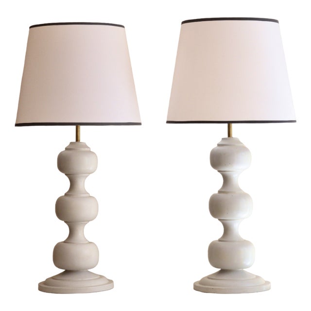 Large Ball Lamps in Painted Wood, Set of 2 For Sale