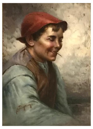 Raffaelle Frigerio, Boy with Cigarette, Oil on Wood