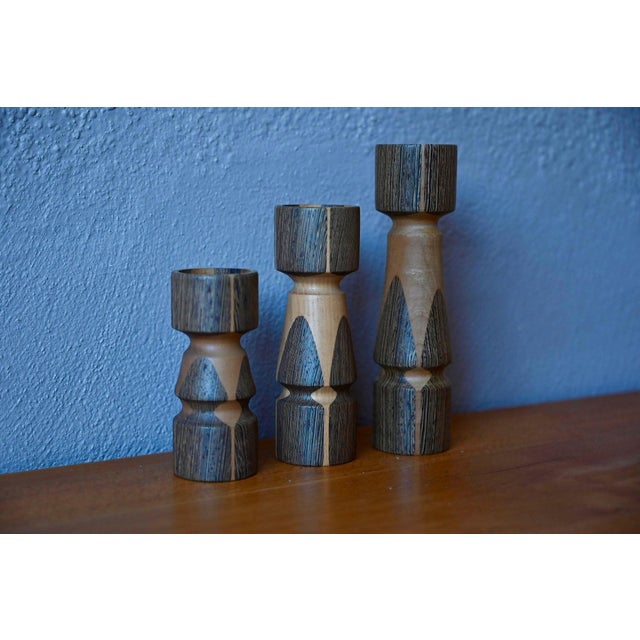 1960s Scandinavian Wooden Candlesticks, Denmark, 1960s, Set of 3 For Sale - Image 5 of 6