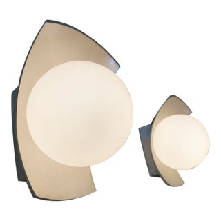 Matched Pair Lightcraft Jet Age Atomic Modern Floating Globe Wall Sconce Sculpture Lamps 1967 For Sale