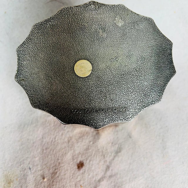 Godinger silverplate scalloped lidded box. Still shiny with only minor tarnish. Measures 5” w x 4” d x 5” h. Has clear...