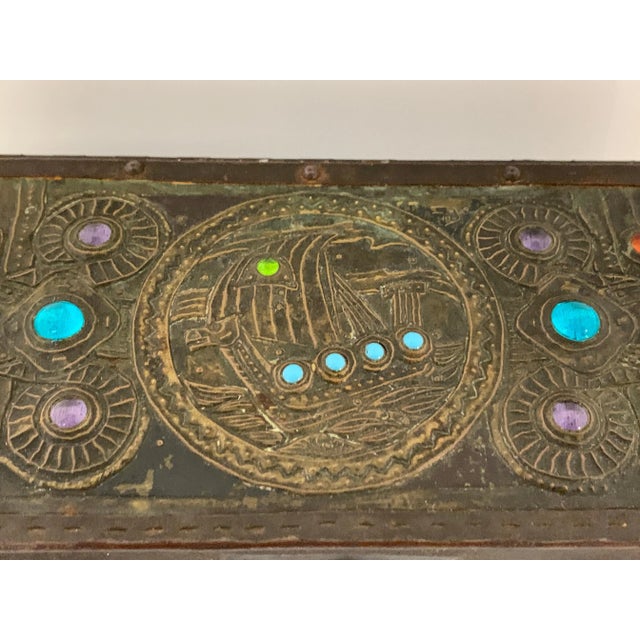 A French handmade box by the French master craftsman Alfred Daguet. It features a Nordic ship motif and has inset jewels...