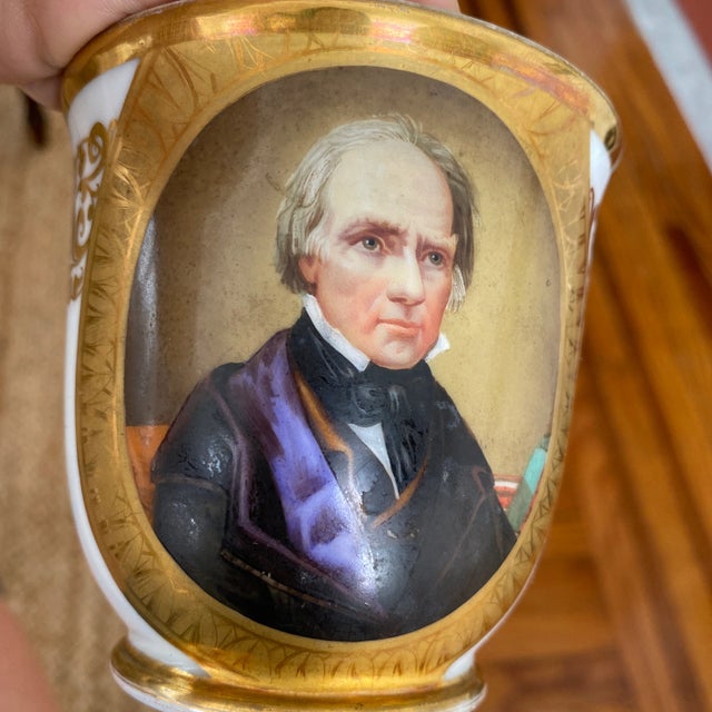 19th Century Antique Old Paris Porcelain Portrait Covered Cup and Saucer Set- 3 Pieces For Sale - Image 10 of 10