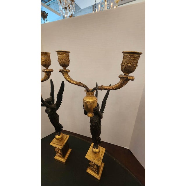 Early 19th Century Pair of Early 19th Century Gilt Bronze Empire-Style Candelabras For Sale - Image 5 of 7