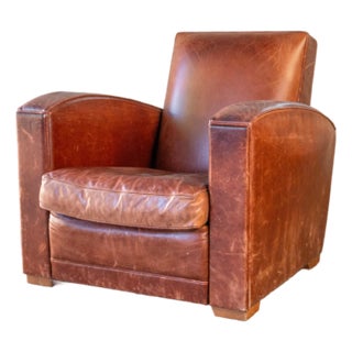 Vintage Art Deco Cognac Leather Club Chair For Sale