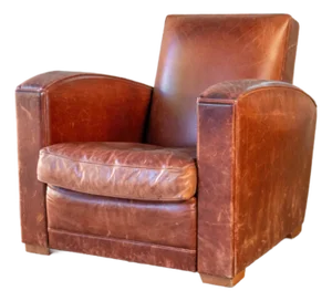 Vintage Art Deco Cognac Leather Club Chair