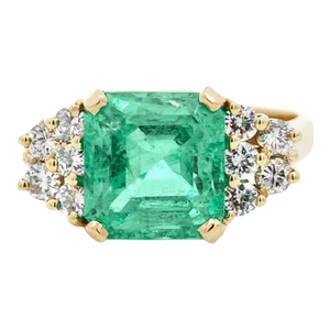 GIA Certified 4 Carat Colombian Minor Oil Emerald & Diamond Engagement Ring