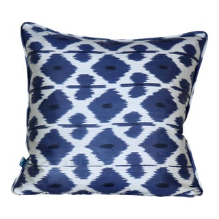 Blue & White Silk Ikat Pillow For Sale