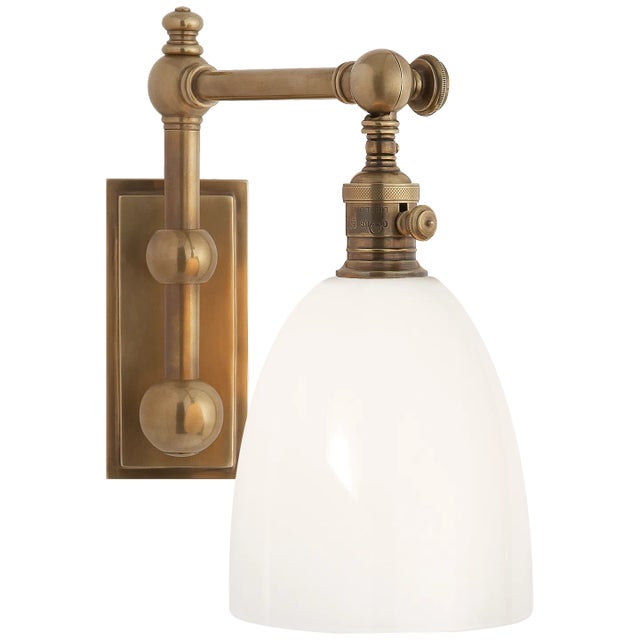 Pimlico Single Light in Antique-Burnished Brass with White Glass Designer: Chapman & Myers Height: 11" Extension: 12"...