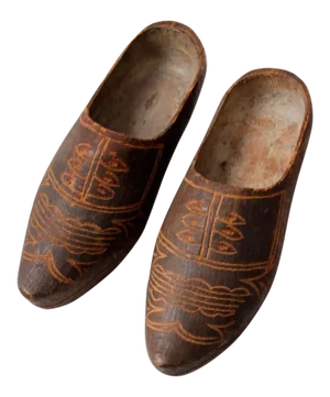 Antique Carved Wooden Clogs Pair