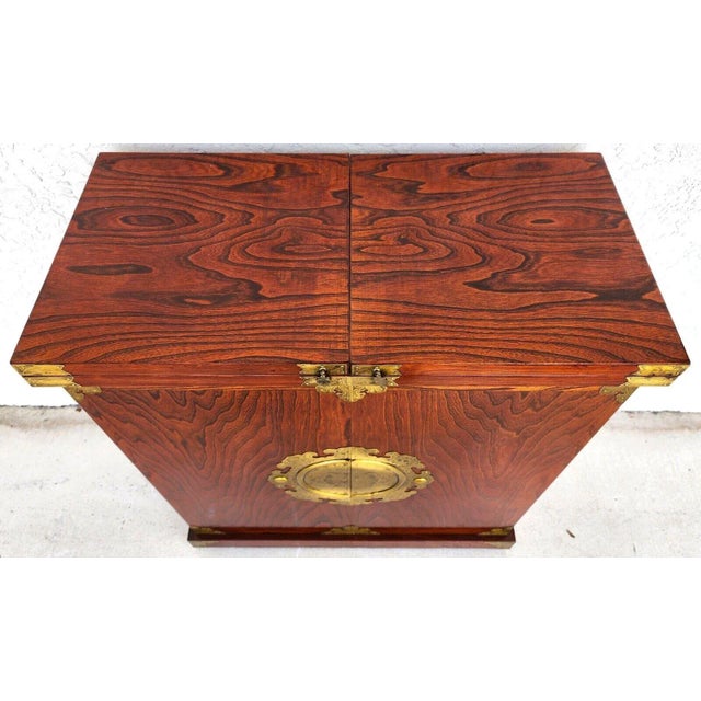Late 20th Century Asian Dry Bar Fold Out Chinoiserie Rosewood Rolling For Sale - Image 5 of 10