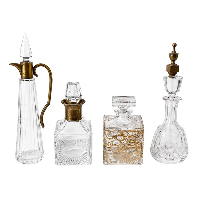 Glass and Crystal Mug and Threee Bottles by Atlantis and Topaz, Set of 4 For Sale