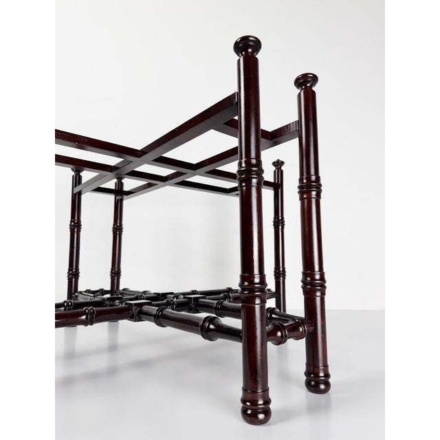 Wood Chinese Chippendale Coffee Table in Faux Bamboo with Mirror Top in the style of Baker, 1970s For Sale - Image 7 of 18