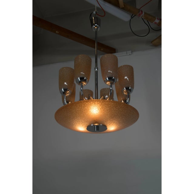 Glass Large Art Deco Chrome-Plated Chandelier, 1940s For Sale - Image 7 of 10