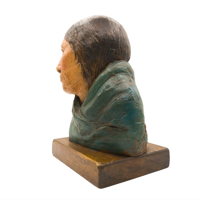 Portraiture Bust of a Native American Woman With Shawl - Robert Lohman, C. 1995 For Sale - Image 3 of 12