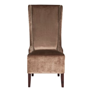 20''H Velvet Dining Chair, Dark Champagne & Cherry Mahogany For Sale