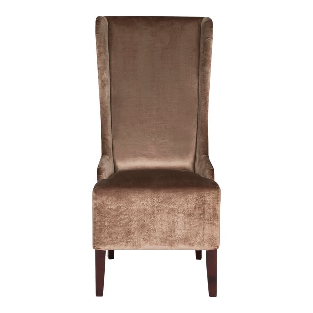 20''H Velvet Dining Chair, Dark Champagne & Cherry Mahogany For Sale