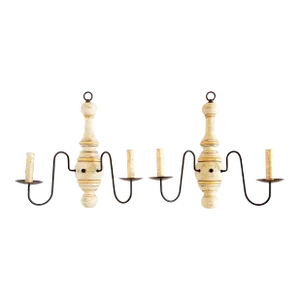 Farmhouse Style Wood & Metal Wall Sconces-A Pair