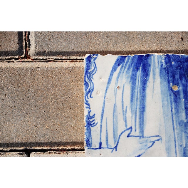 18th Century Portuguese Tile Lady’s Hand & Dress Blue & White Antique Hand Painted For Sale - Image 4 of 6
