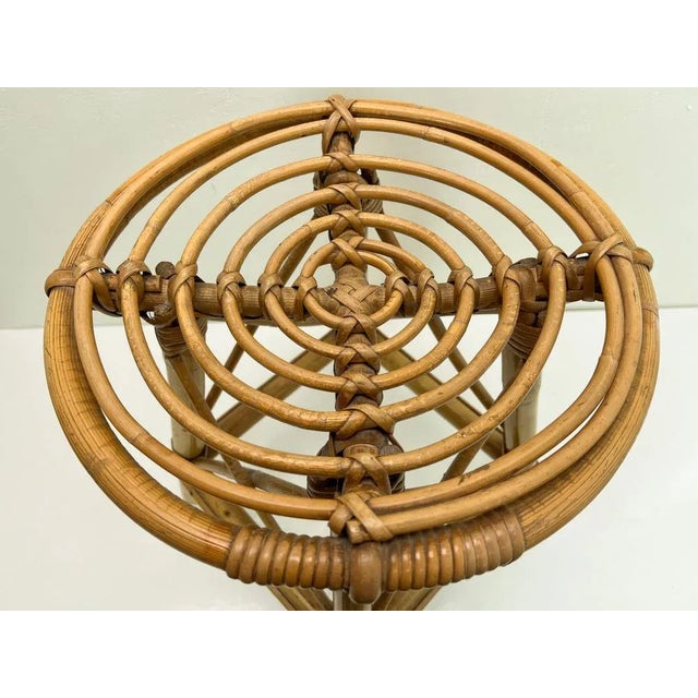 Wood Mid-Century French Bamboo Stool with Spiral Seat, 1950s For Sale - Image 7 of 10