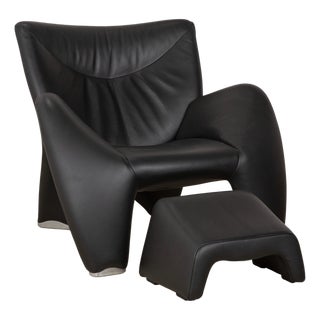 Set of Echnaton Leather Chair with Ottoman from Leolux For Sale