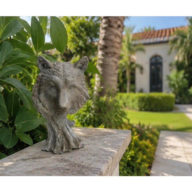 Vintage Cast Iron Wolf Bust Garden Statue For Sale - Image 11 of 12
