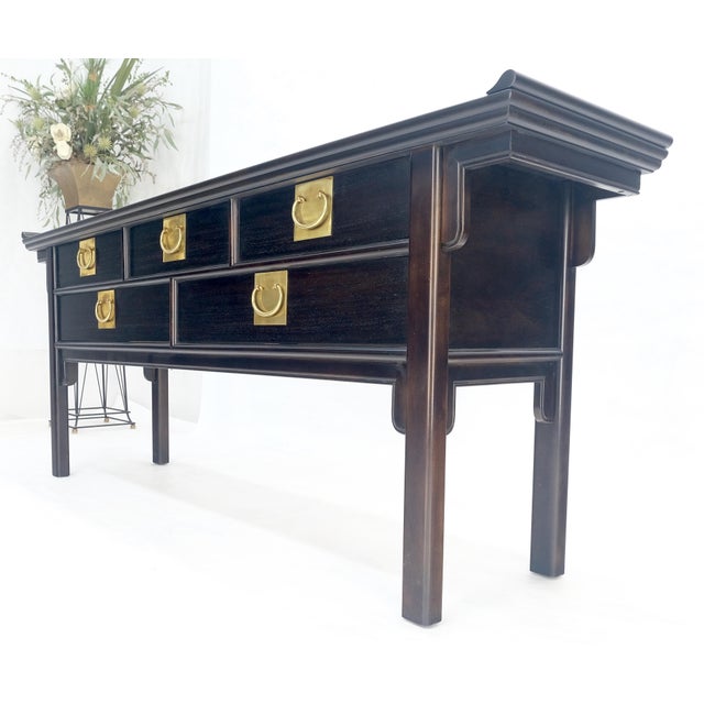 Black Lacquer Asian Inspired Horse Shoe Handles 5 Drawers Rolled Edges Sideboard For Sale - Image 11 of 18