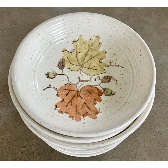 Almond Circa 1959 Metlox PoppyTrail Woodland Gold Stoneware Coupe Bowls – Set of 7 For Sale - Image 8 of 18