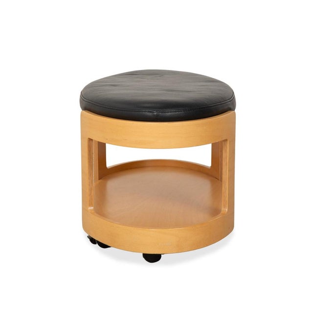 Wood and Black Leather Arion Ottoman with Wheels from Stressless For Sale - Image 9 of 12