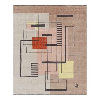 Rug and Kilim’s Scandinavian Style Rug in Beige With High-Low Geometric Patterns For Sale