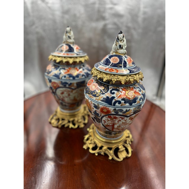 French 1780 Pair of 18th Century French Louis XVI Covered Jars With Dore Bronze Mounts For Sale - Image 3 of 5