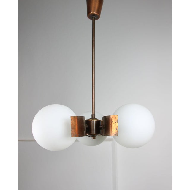 Vintage Italian Copper and Opaline Glass Chandelier For Sale - Image 5 of 18