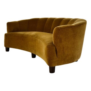 Swedish Art Deco Curved Velvet Sofa, 1940s For Sale