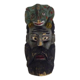 Antique Mexican Mask in Polychrome Carved Wood. 1970s For Sale