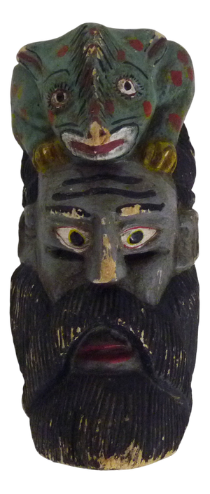 Antique Mexican Mask in Polychrome Carved Wood. 1970s