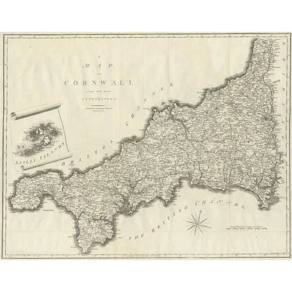 Large Antique County Map of Cornwall and the Isles of Scilly, 1805 For Sale - Image 6 of 6