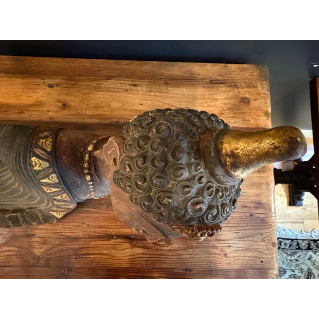 Hand Carved Wooden Vintage Reclining Buddha For Sale In Boston - Image 6 of 10