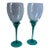 Late 20th Century Italian Murano Style Teal Stem Art Glass Wine Goblets - a Pair For Sale