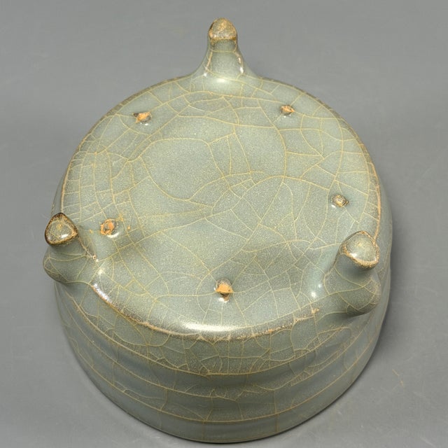 Ceramic Antique Chinese Longquan Celadon Tripod Censer For Sale - Image 7 of 9